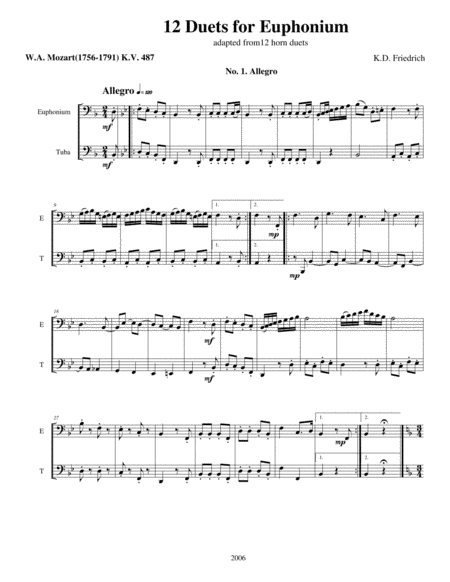 Free Sheet Music Twelve Mozart Duets