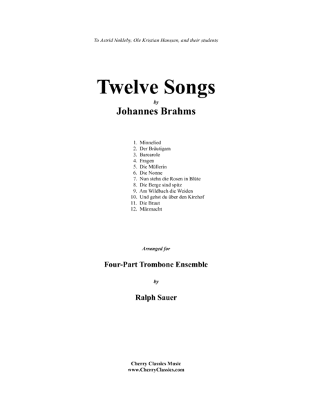 Twelve Songs Op 44 For 4 Part Trombone Ensemble Sheet Music