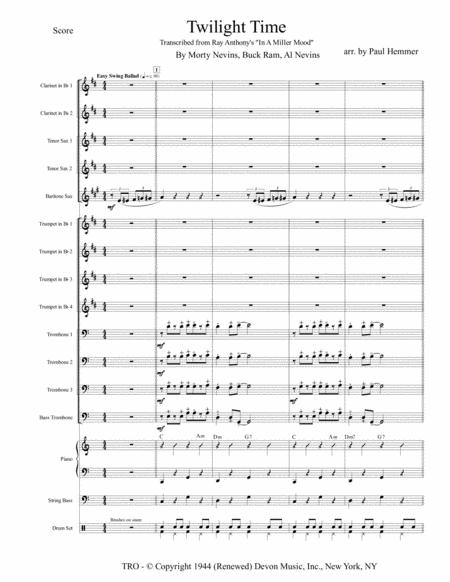 Twilight Time Stage Band Arrangement In The Style Of Ray Anthony Orchestra Sheet Music