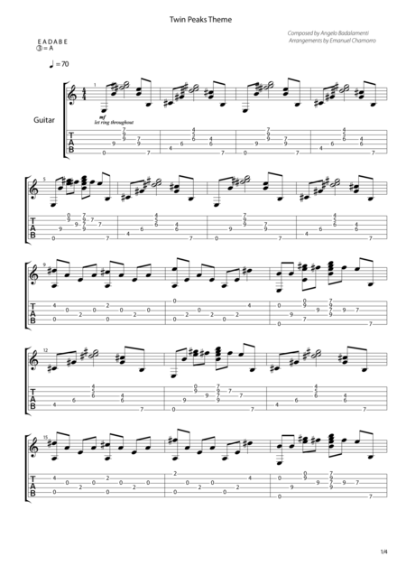 Free Sheet Music Twin Peaks Theme For Guitar