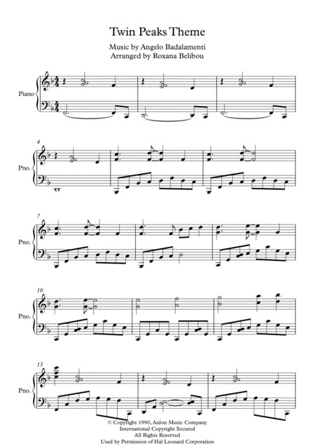 Twin Peaks Theme Piano Sheet Music