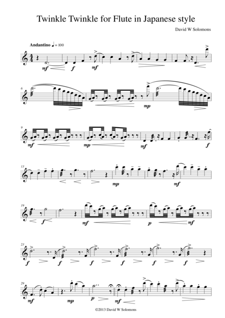 Free Sheet Music Twinkle Twinkle In Japanese Style For Solo Flute