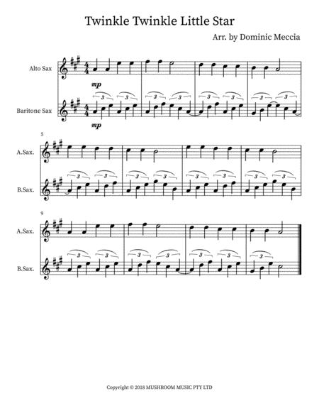 Twinkle Twinkle Little Star Alto Sax And Bari Sax Duet Sheet Music