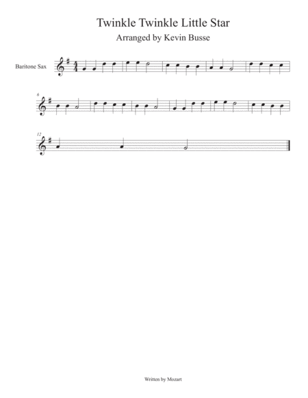 Twinkle Twinkle Little Star Bari Sax Sheet Music