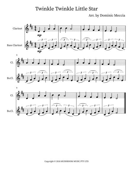 Free Sheet Music Twinkle Twinkle Little Star Clarinet And Bass Clarinet Duet