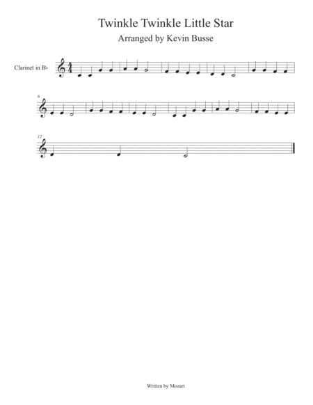 Twinkle Twinkle Little Star Clarinet Sheet Music