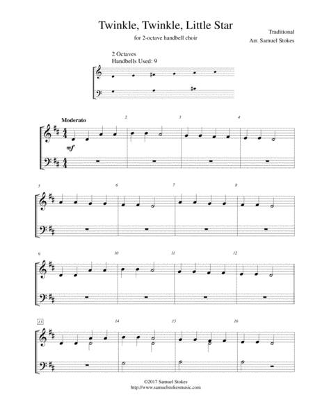 Twinkle Twinkle Little Star For 2 Octave Handbell Choir Sheet Music