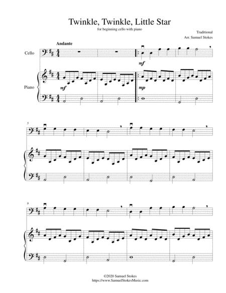 Free Sheet Music Twinkle Twinkle Little Star For Beginning Cello With Optional Piano Accompaniment