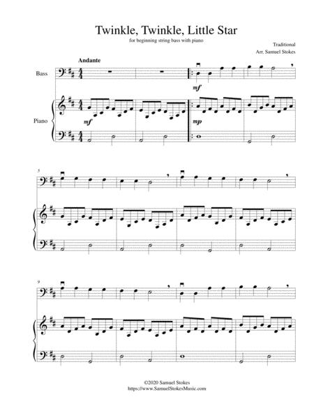 Free Sheet Music Twinkle Twinkle Little Star For Beginning String Bass With Optional Piano Accompaniment