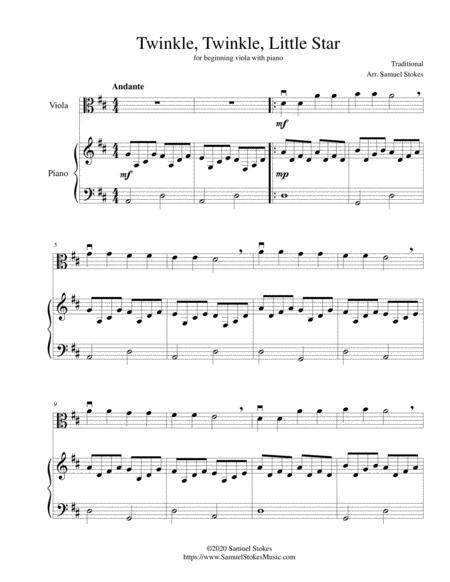 Twinkle Twinkle Little Star For Beginning Viola With Optional Piano Accompaniment Sheet Music