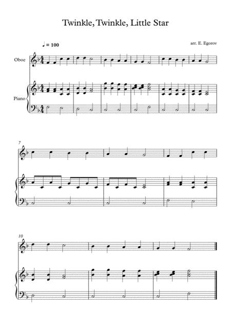 Free Sheet Music Twinkle Twinkle Little Star For Oboe Piano