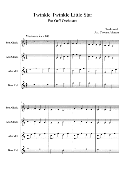 Twinkle Twinkle Little Star For Orff Ensemble Sheet Music