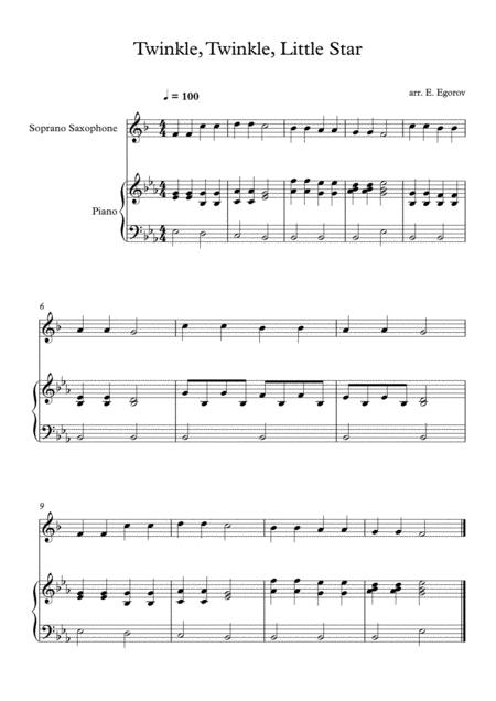 Free Sheet Music Twinkle Twinkle Little Star For Soprano Saxophone Piano
