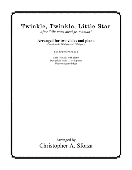 Twinkle Twinkle Little Star For Two Violas And Piano Sheet Music