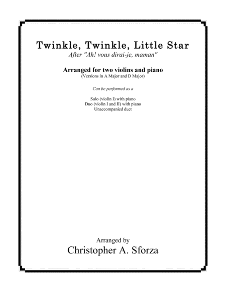 Twinkle Twinkle Little Star For Two Violins And Piano Sheet Music