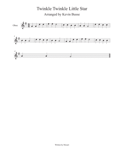 Twinkle Twinkle Little Star Oboe Sheet Music