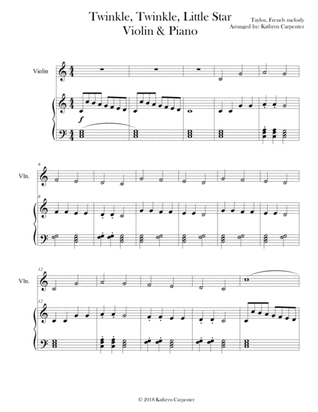 Free Sheet Music Twinkle Twinkle Little Star Piano Violin