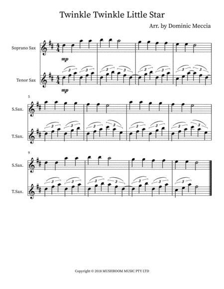 Twinkle Twinkle Little Star Soprano Sax And Tenor Sax Duet Sheet Music