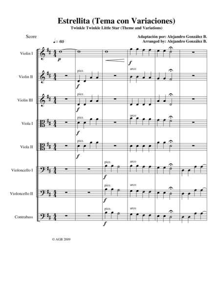 Free Sheet Music Twinkle Twinkle Little Star Theme And Variations For String Orchestra