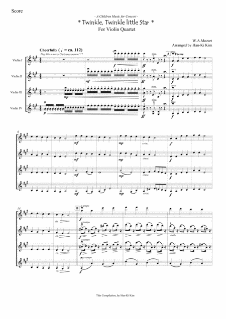 Twinkle Twinkle Little Star Violin Quartet B Sheet Music