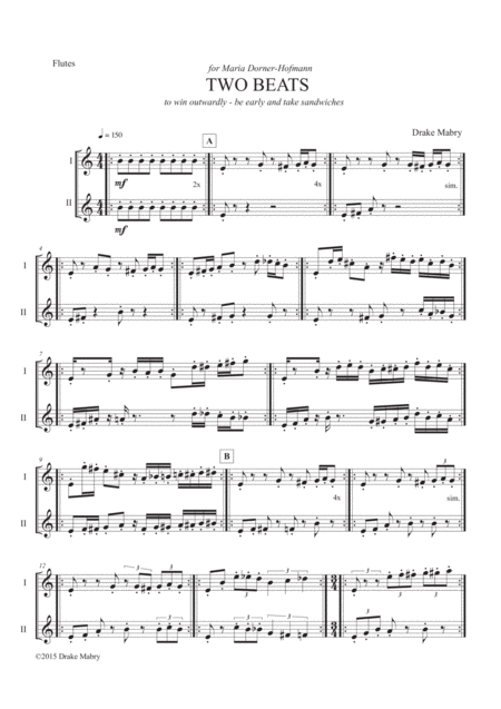 Two Beats 2 Flutes Sheet Music