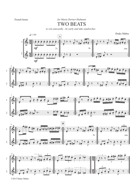 Two Beats 2 Horns Sheet Music