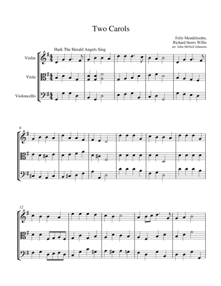 Two Carols For String Trio Hark The Herald Angels Sing It Came Upon A Midnight Clear Sheet Music