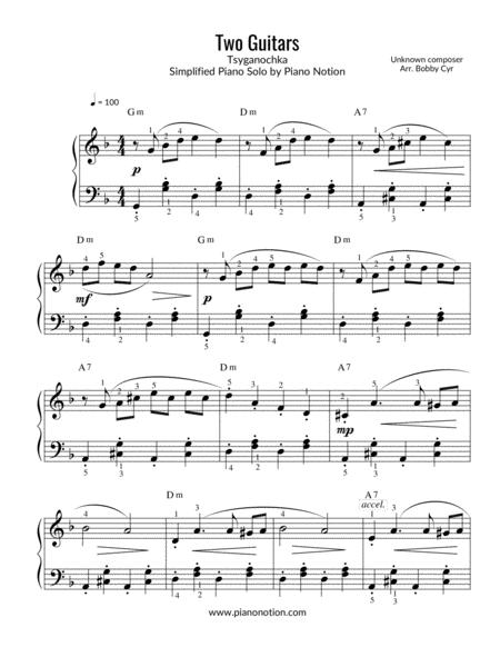 Two Guitars Tsyganochka Simplified Piano Solo Sheet Music