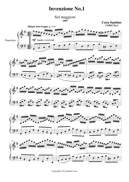 Free Sheet Music Two Invention In G Major For Piano Cs016