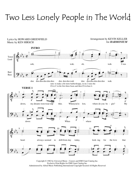 Free Sheet Music Two Less Lonely People In The World