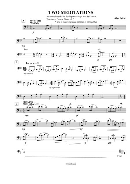 Free Sheet Music Two Meditations For Trombone