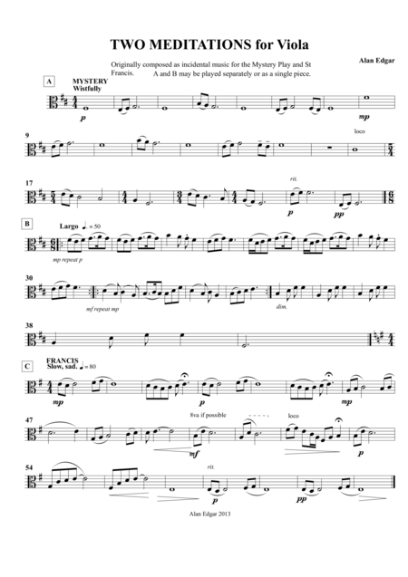 Two Meditations For Viola Sheet Music