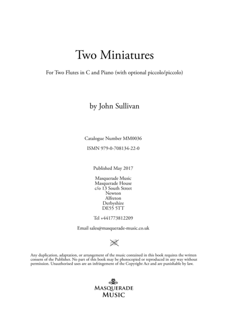 Two Miniatures For 2 Flutes And Piano With Optional Piccolo Duet Sheet Music