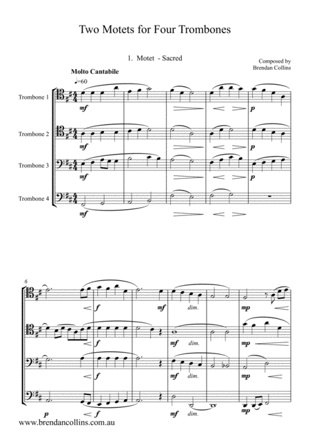 Two Motets For Four Trombones Sheet Music