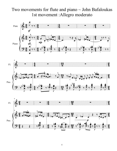 Free Sheet Music Two Movements For Flute And Piano Allegro Moderato