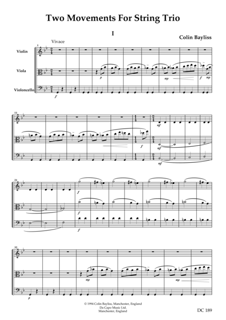 Two Movements For String Trio Sheet Music