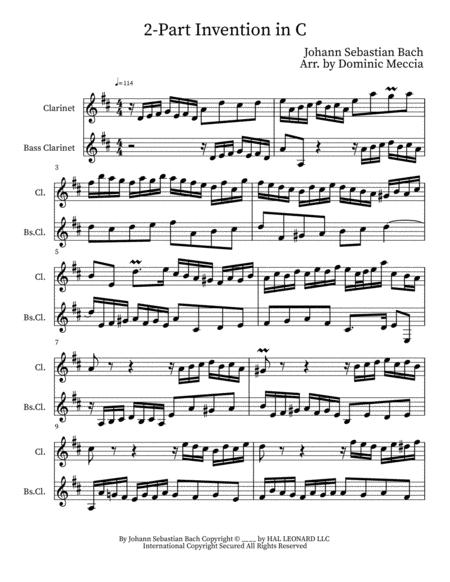 Free Sheet Music Two Part Invention In C Clarinet And Bass Clarinet Duet