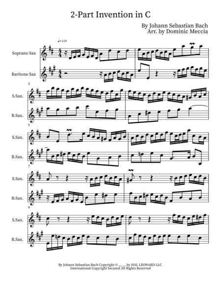 Free Sheet Music Two Part Invention In C Soprano Sax And Bari Sax Duet