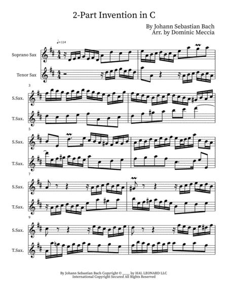 Free Sheet Music Two Part Invention In C Soprano Sax And Tenor Sax Duet