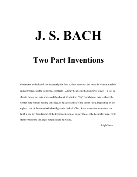 Two Part Inventions For Two Trombones Sheet Music