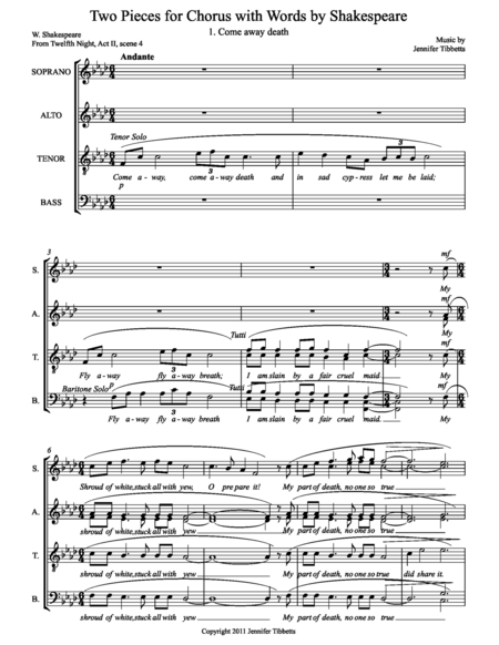 Two Pieces For Chorus With Words By Shakespeare Ssaattbb Sheet Music