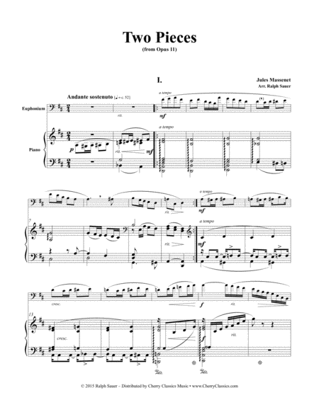 Free Sheet Music Two Pieces From Opus 11 For Euphonium And Piano