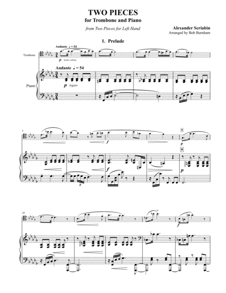 Two Pieces Opus 9 Prlude And Nocturne For Trombone And Piano Sheet Music