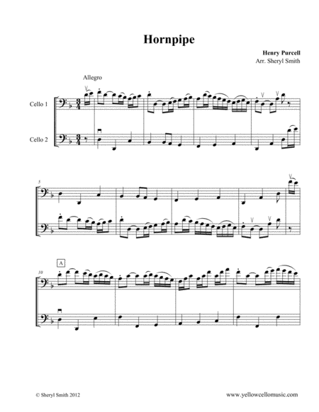 Two Purcell Pieces For Intermediate Cello Duet Hornpipe And Sarabande Sheet Music