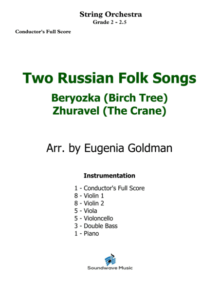 Two Russian Folk Songs Beryozka Birch Tree Zhuravel The Crane Sheet Music