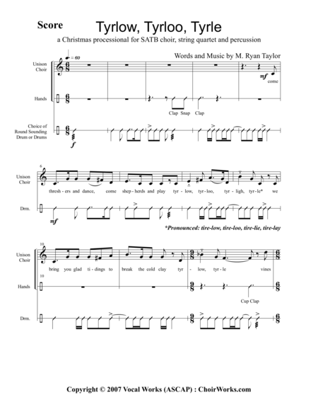 Tyrlow Tyrloo Tyrle A Shepherds Christmas Carol Satb Choir String Quartet And Hand Percussion Sheet Music