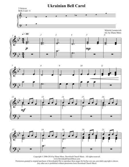 Ukrainian Bell Carol Handbells Or Handchimes 2 Octaves Sheet Music