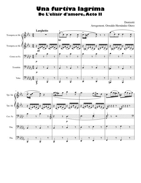 Una Furtiva Lagrima Brass Quintet Sheet Music