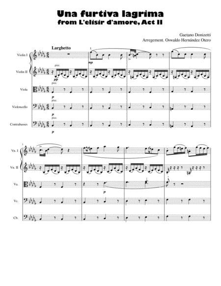 Una Furtiva Lagrima String Quintet Sheet Music