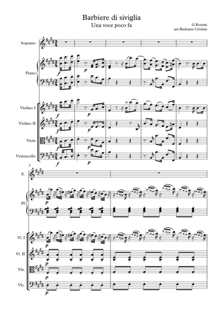 Una Voce Poco Fa Transcribed For String Quartet Sheet Music